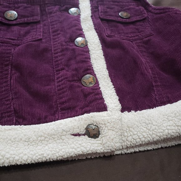 Corduroy Vest Purple Plush Fleece Lined Button Up Thick Warm Kids XS Please Mum - Picture 6 of 8